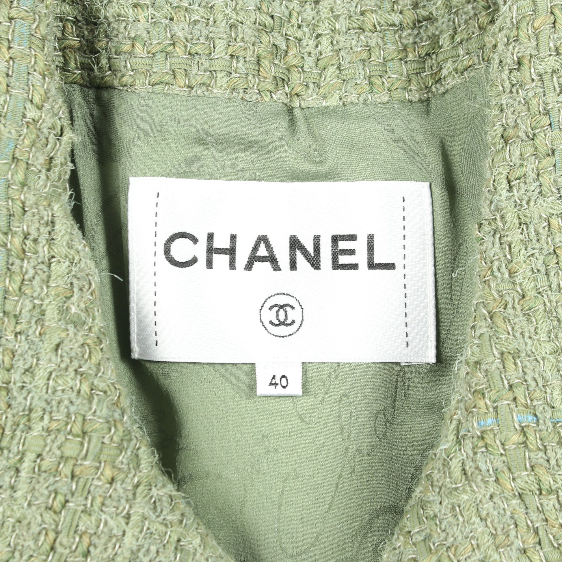 ココマークボタン ツイード ジャケット ウール リネン グリーン シャネル アウター CHANEL