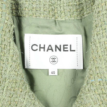 ココマークボタン ツイード ジャケット ウール リネン グリーン シャネル アウター CHANEL