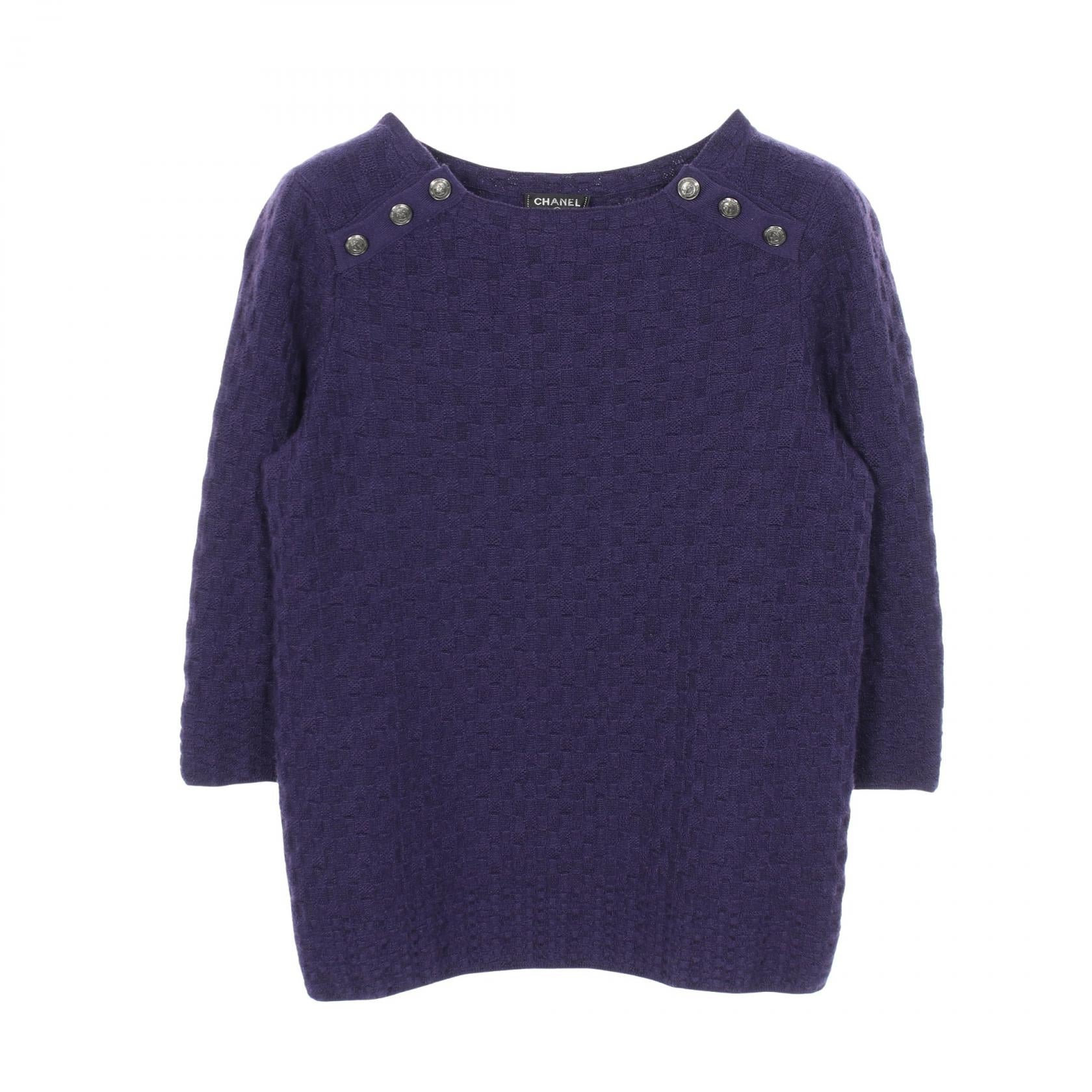 18A アンカーボタン ニット カシミヤ シルク パープル シャネル トップス CHANEL