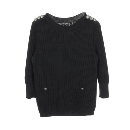 アンカーボタン ニット コットン ウール ナイロン ブラック シャネル トップス CHANEL