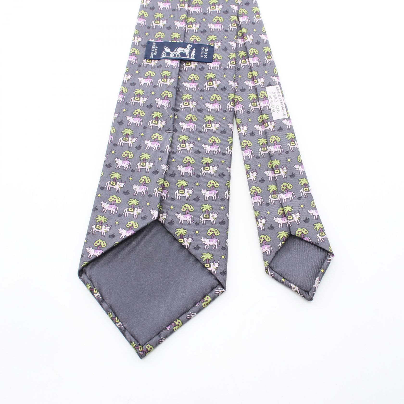 牛柄 ネクタイ シルク グレー マルチカラー エルメス 財布・小物 HERMES
