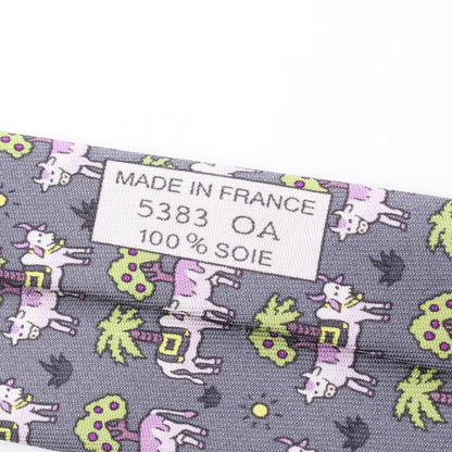牛柄 ネクタイ シルク グレー マルチカラー エルメス 財布・小物 HERMES