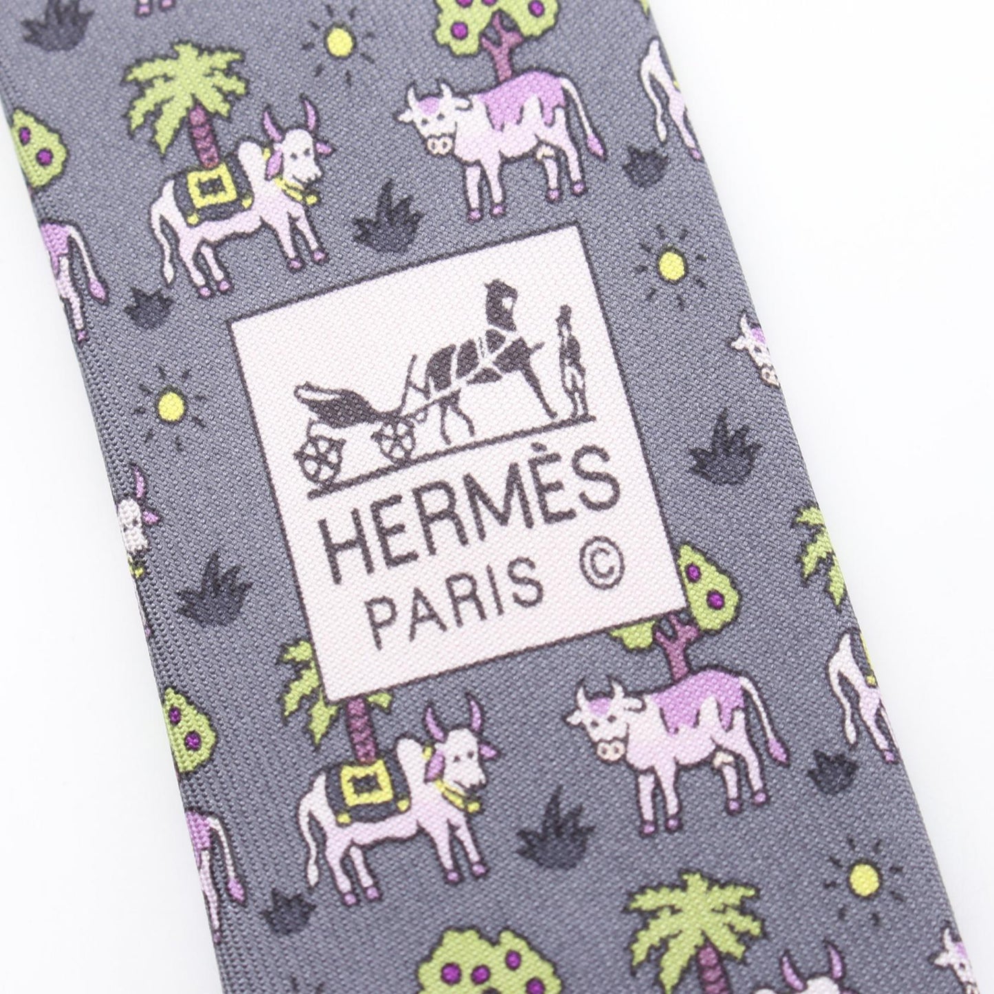 牛柄 ネクタイ シルク グレー マルチカラー エルメス 財布・小物 HERMES