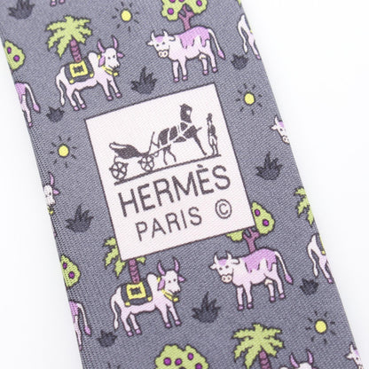 牛柄 ネクタイ シルク グレー マルチカラー エルメス 財布・小物 HERMES