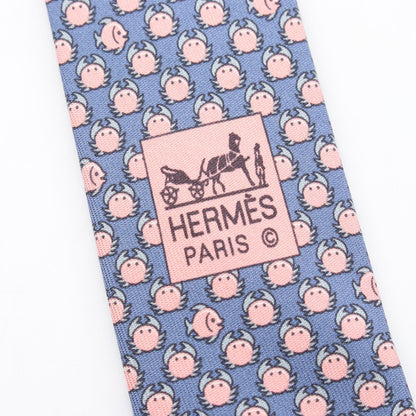 カニ柄 ネクタイ シルク ブルー ピンク エルメス 財布・小物 HERMES