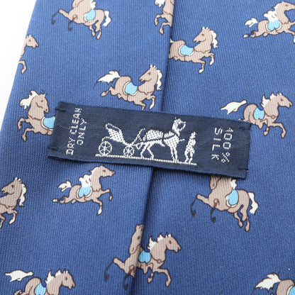 馬柄 ネクタイ シルク ネイビー グレー エルメス 財布・小物 HERMES