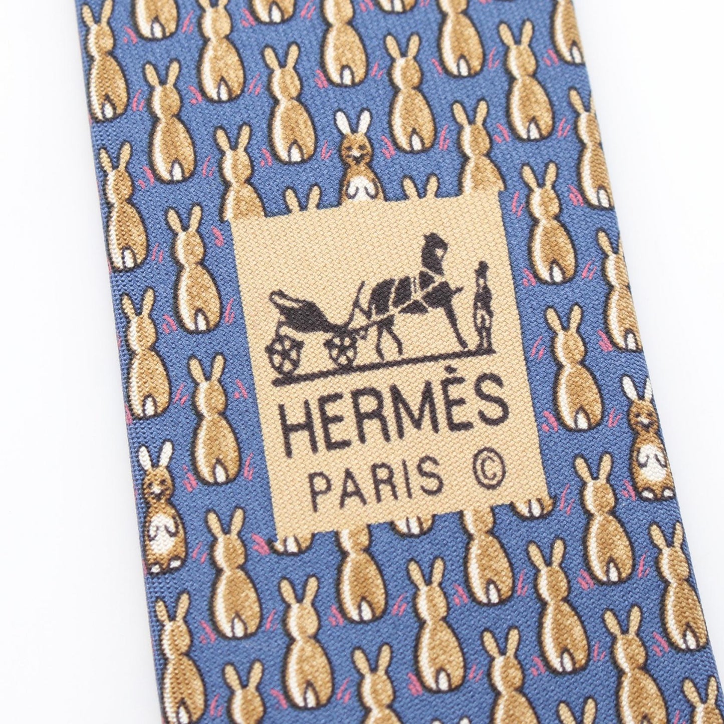 ウサギ柄 ネクタイ シルク ネイビー マルチカラー エルメス 財布・小物 HERMES