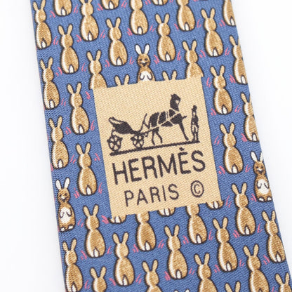 ウサギ柄 ネクタイ シルク ネイビー マルチカラー エルメス 財布・小物 HERMES