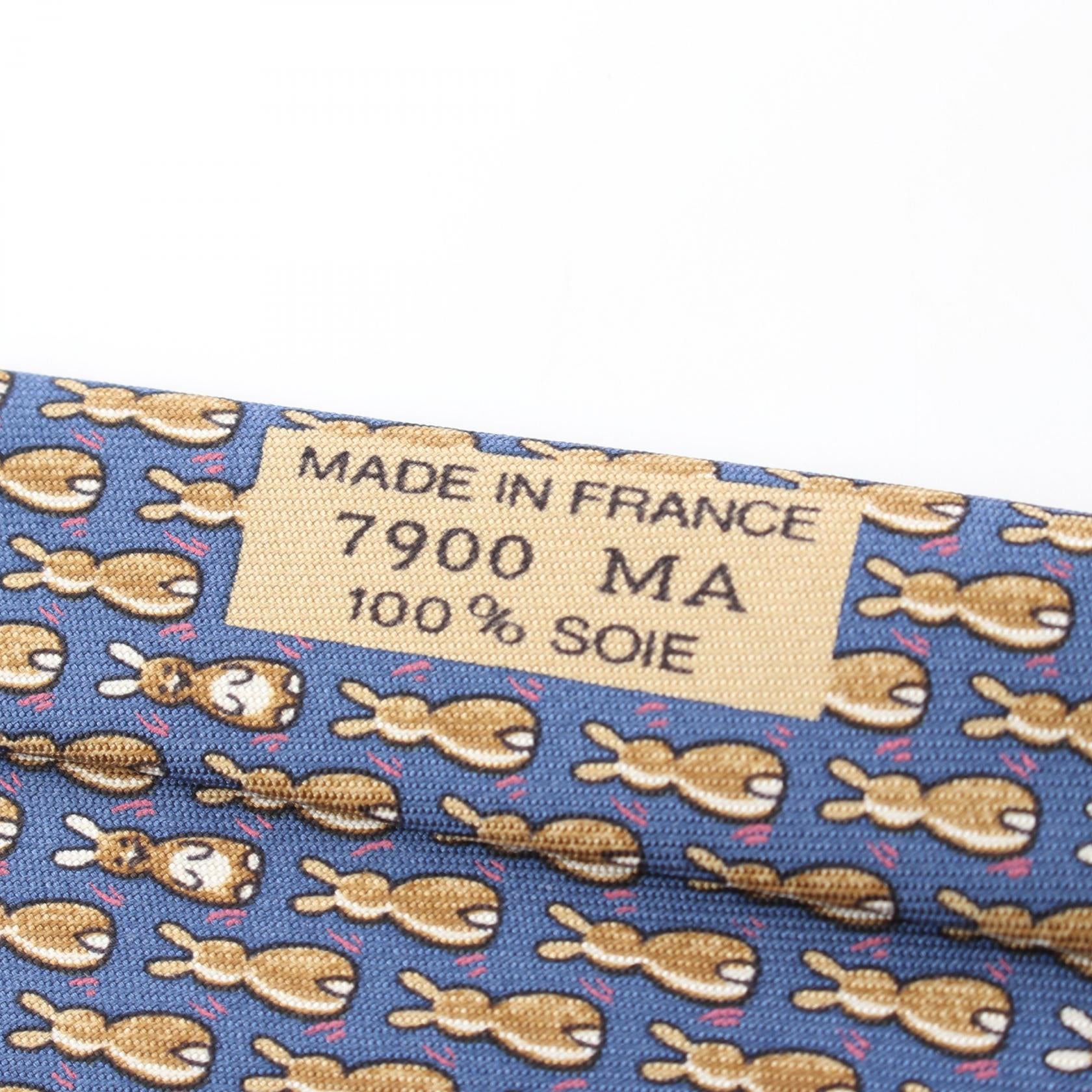 ウサギ柄 ネクタイ シルク ネイビー マルチカラー エルメス 財布・小物 HERMES