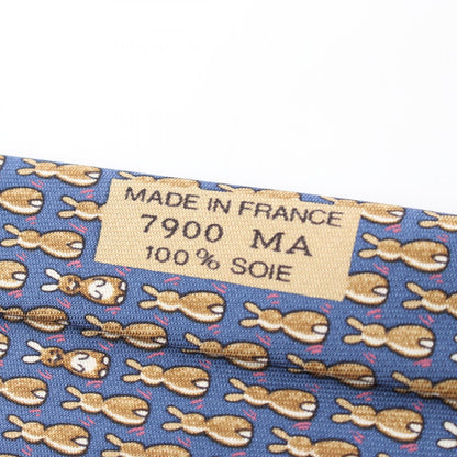 ウサギ柄 ネクタイ シルク ネイビー マルチカラー エルメス 財布・小物 HERMES