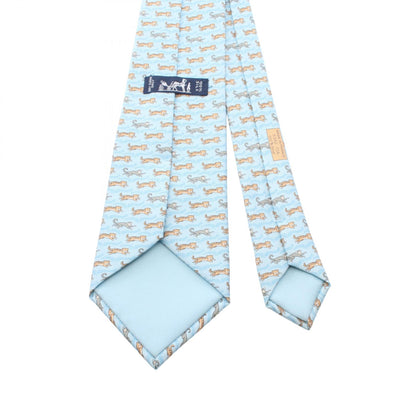 トラ柄 サル柄 ネクタイ シルク ライトブルー マルチカラー エルメス 財布・小物 HERMES