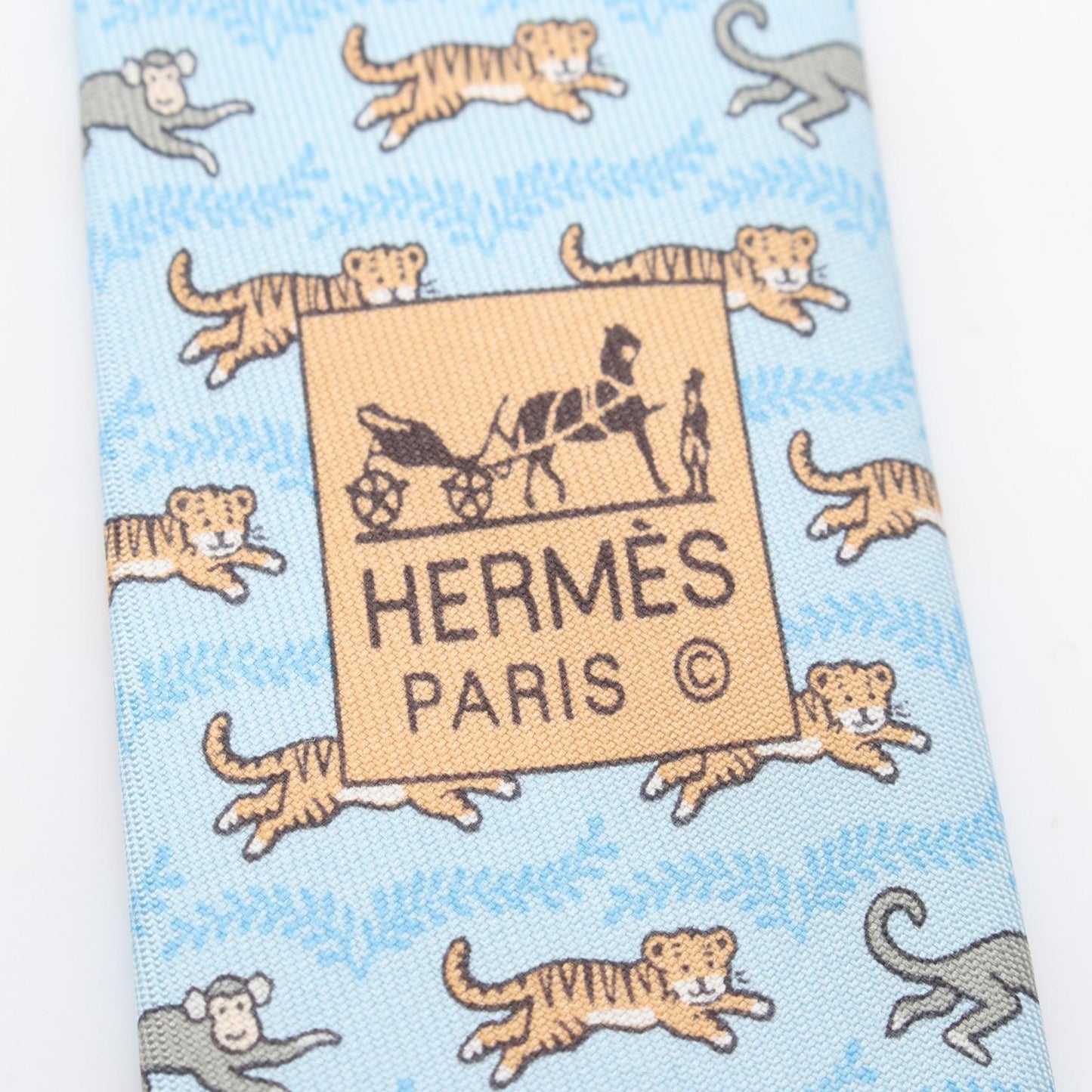 トラ柄 サル柄 ネクタイ シルク ライトブルー マルチカラー エルメス 財布・小物 HERMES