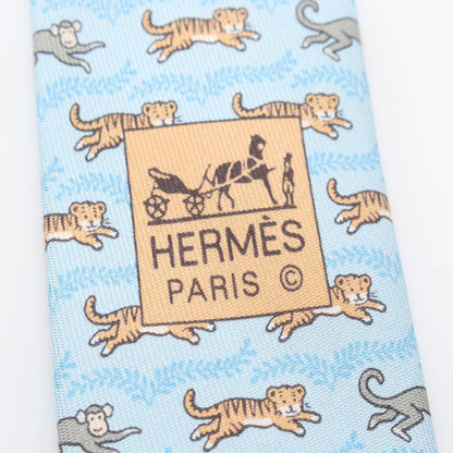 トラ柄 サル柄 ネクタイ シルク ライトブルー マルチカラー エルメス 財布・小物 HERMES