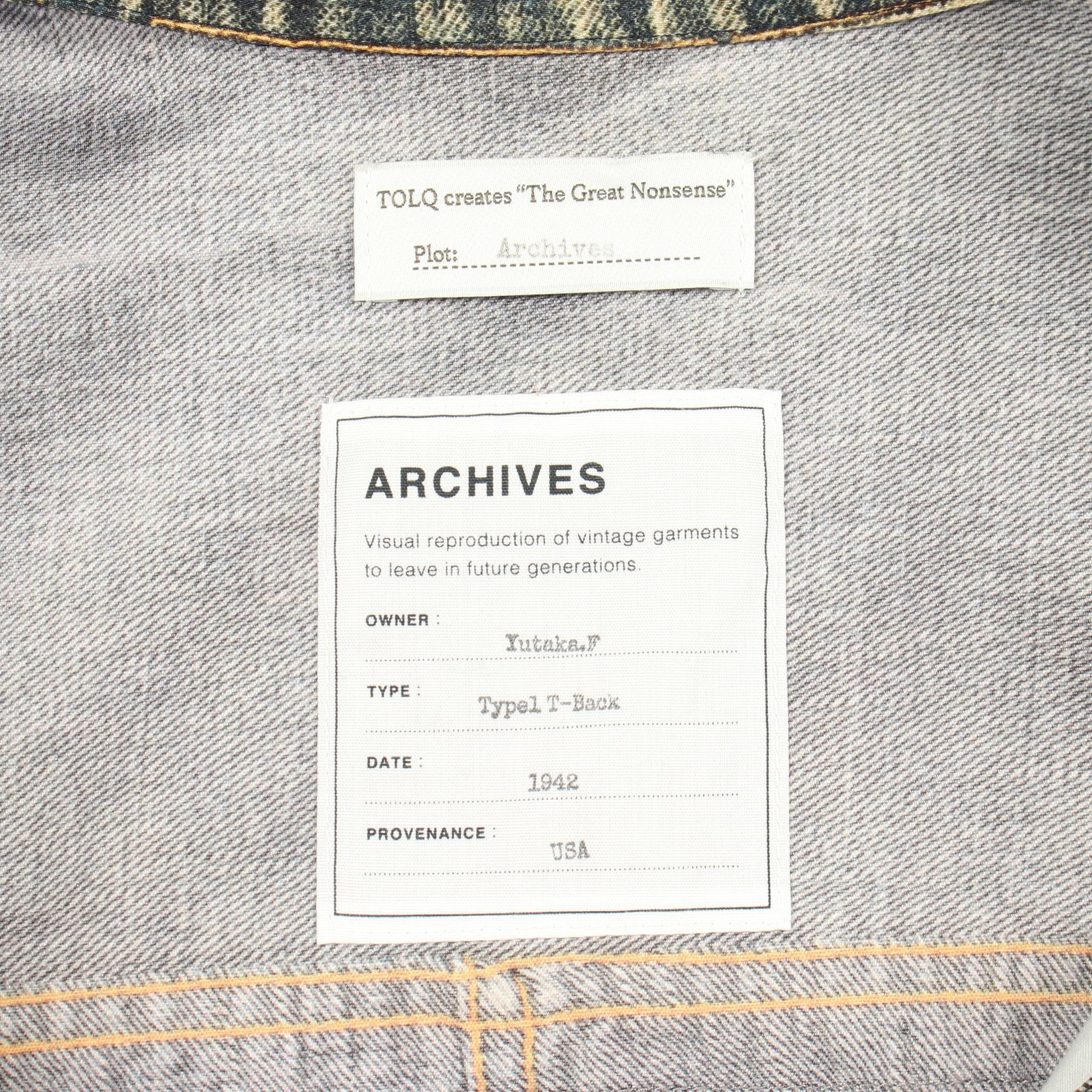 TOLQ Archives × Yutaka F 転写ペイント デニムジャケット コットン インディゴブルー トルク アーカイブ アウター TOLQ Archives