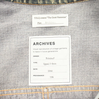 TOLQ Archives × Yutaka F 転写ペイント デニムジャケット コットン インディゴブルー トルク アーカイブ アウター TOLQ Archives