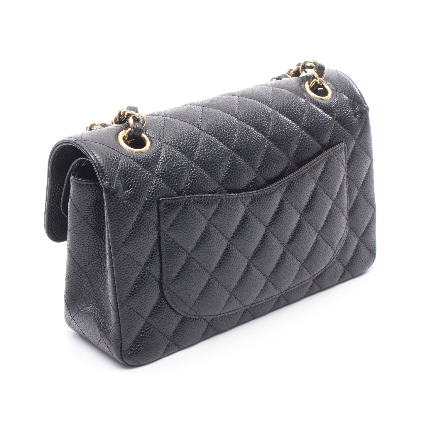 マトラッセ Wフラップ Wチェーンショルダーバッグ キャビアスキン ブラック ゴールド金具 シャネル バッグ CHANEL