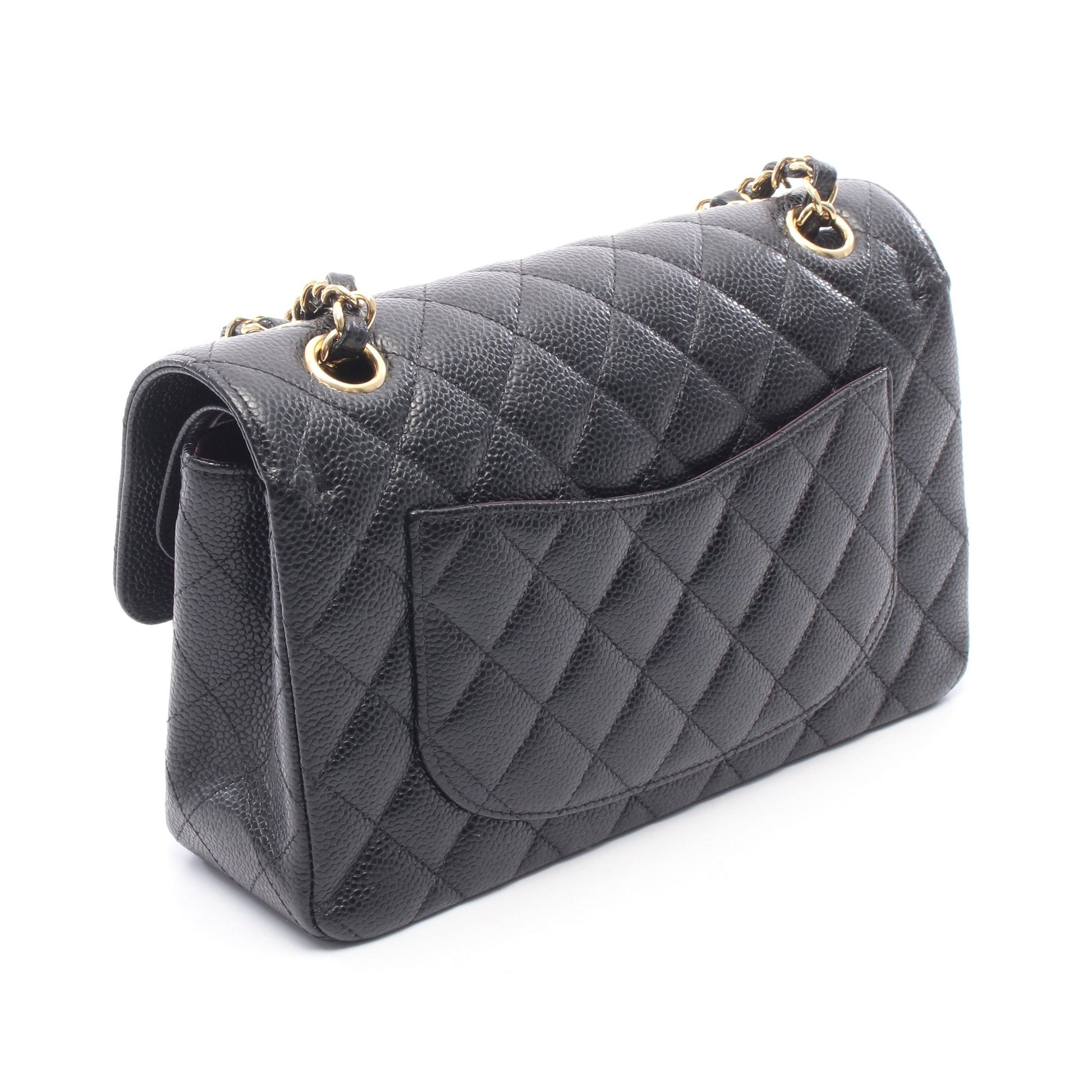 マトラッセ Wフラップ Wチェーンショルダーバッグ キャビアスキン ブラック ゴールド金具 シャネル バッグ CHANEL