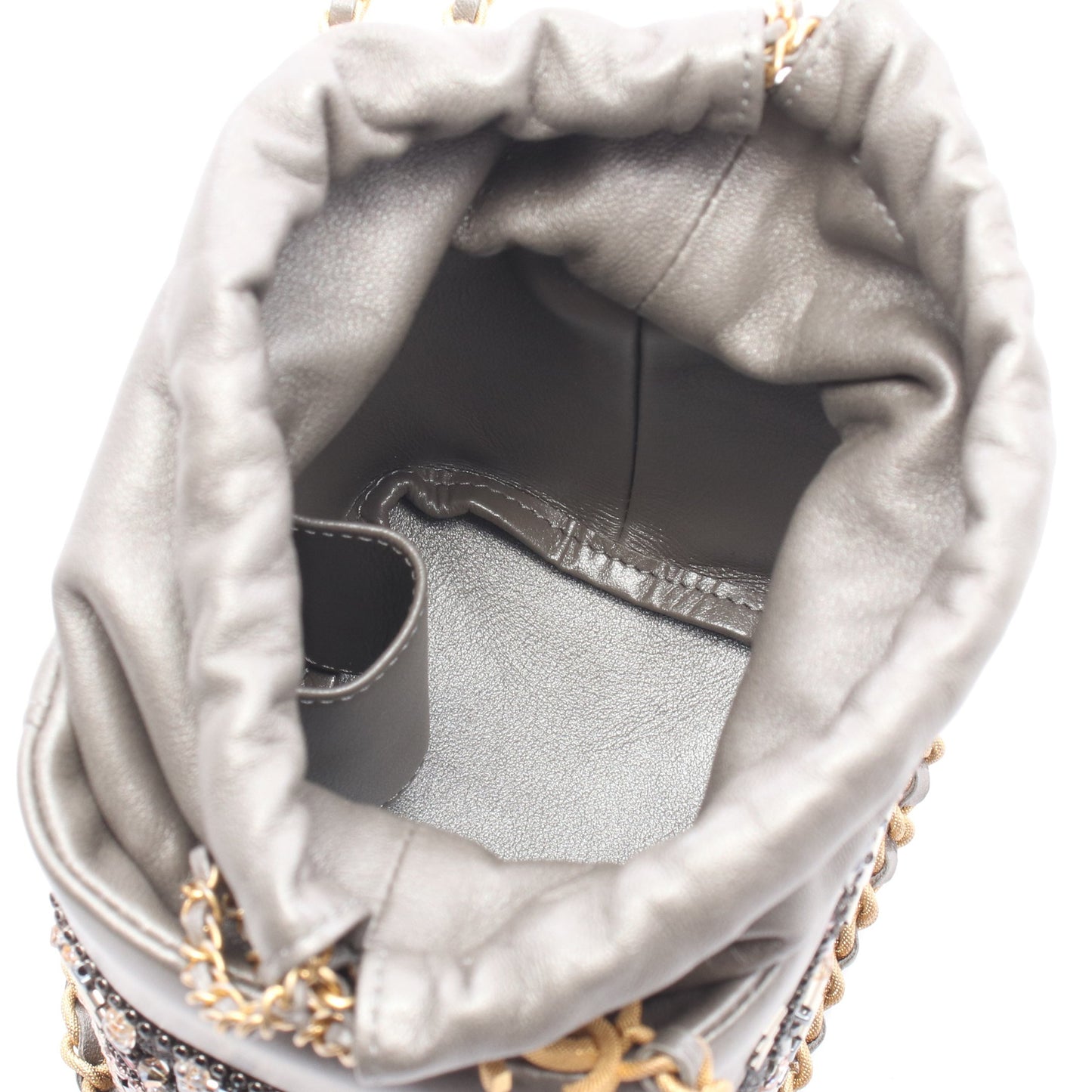 スモール バケットバッグ ビーズ刺繍 チェーンショルダーバッグ ラムスキン シルバー ゴールド金具 シャネル バッグ CHANEL