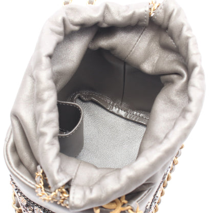 スモール バケットバッグ ビーズ刺繍 チェーンショルダーバッグ ラムスキン シルバー ゴールド金具 シャネル バッグ CHANEL