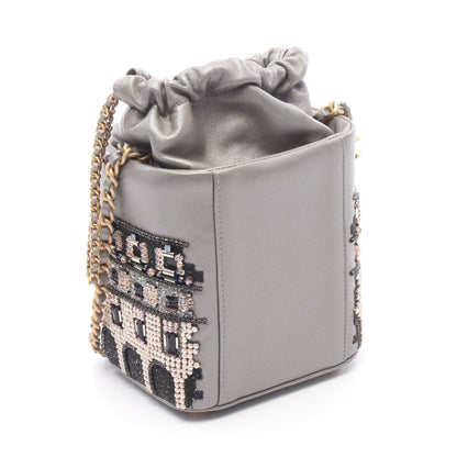 スモール バケットバッグ ビーズ刺繍 チェーンショルダーバッグ ラムスキン シルバー ゴールド金具 シャネル バッグ CHANEL