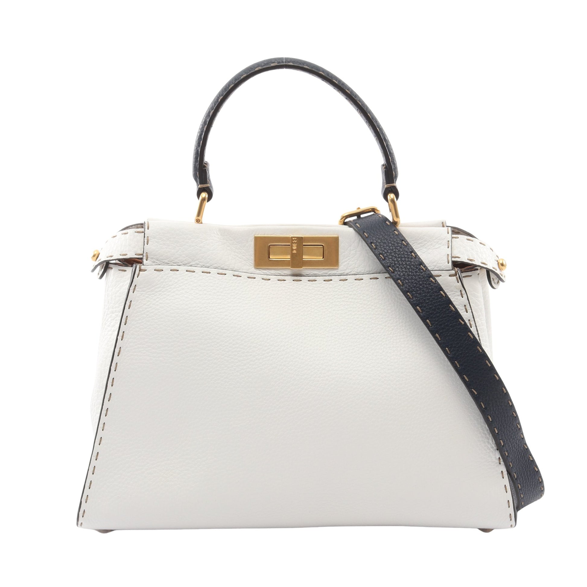 ピーカブー レギュラー セレリア 2WAY ハンドバッグ レザー ホワイト ネイビー フェンディ バッグ FENDI