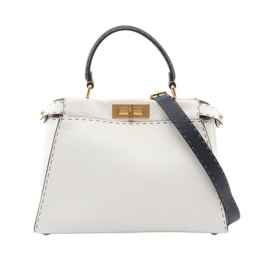 ピーカブー レギュラー セレリア 2WAY ハンドバッグ レザー ホワイト ネイビー フェンディ バッグ FENDI