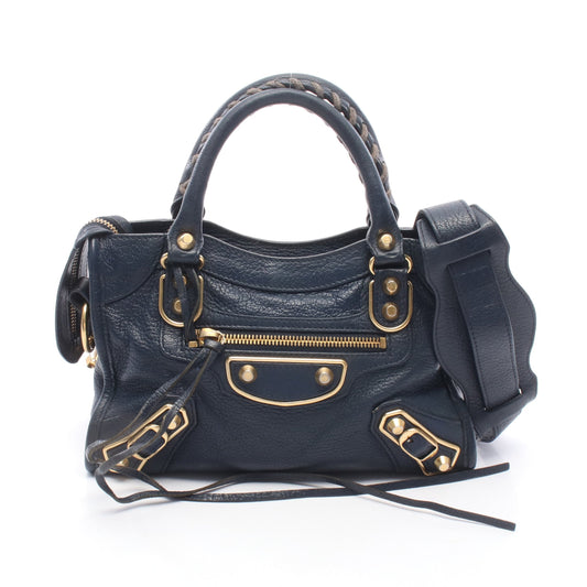 クラシック メタリック エッジ ミニ シティ 2WAY ハンドバッグ レザー ネイビー バレンシアガ バッグ BALENCIAGA