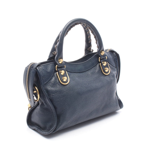 クラシック メタリック エッジ ミニ シティ 2WAY ハンドバッグ レザー ネイビー バレンシアガ バッグ BALENCIAGA