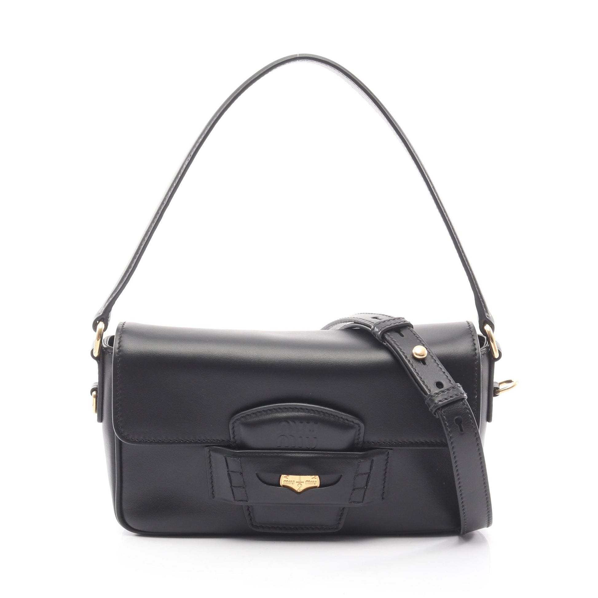 CRM FINE CALF ペニー ハンドバッグ レザー ブラック ミュウミュウ バッグ miu miu