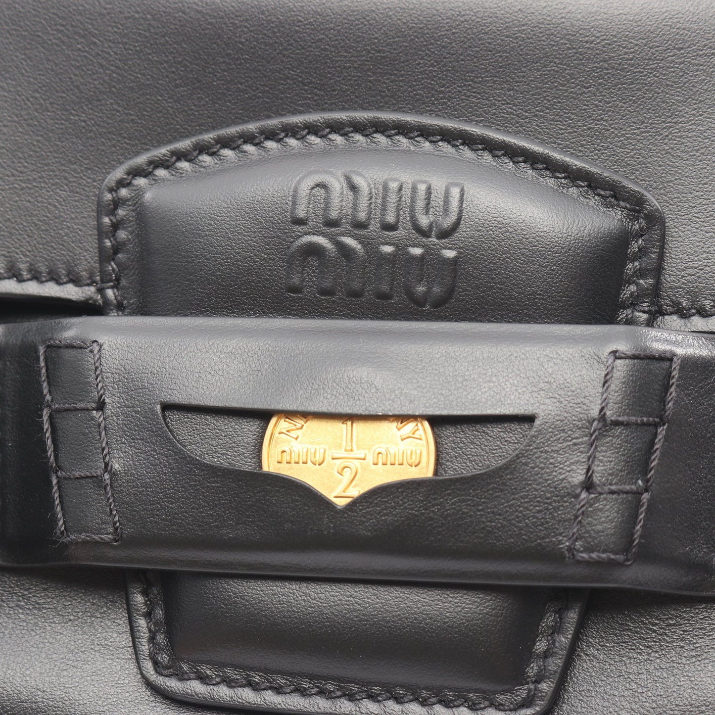 CRM FINE CALF ペニー ハンドバッグ レザー ブラック ミュウミュウ バッグ miu miu