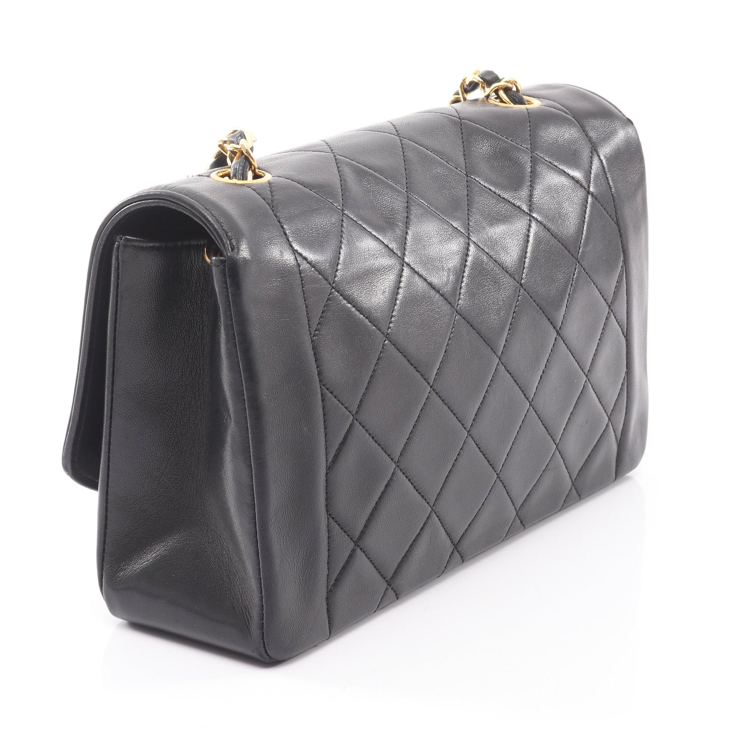 マトラッセ ダイアナフラップ チェーンショルダーバッグ ラムスキン ブラック ゴールド金具 シャネル バッグ CHANEL