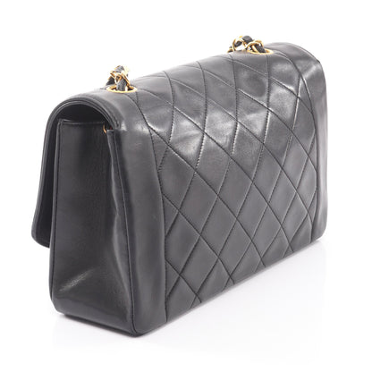 マトラッセ ダイアナフラップ チェーンショルダーバッグ ラムスキン ブラック ゴールド金具 シャネル バッグ CHANEL