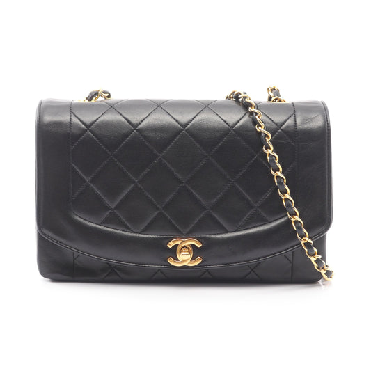 マトラッセ ダイアナフラップ チェーンショルダーバッグ ラムスキン ブラック ゴールド金具 シャネル バッグ CHANEL