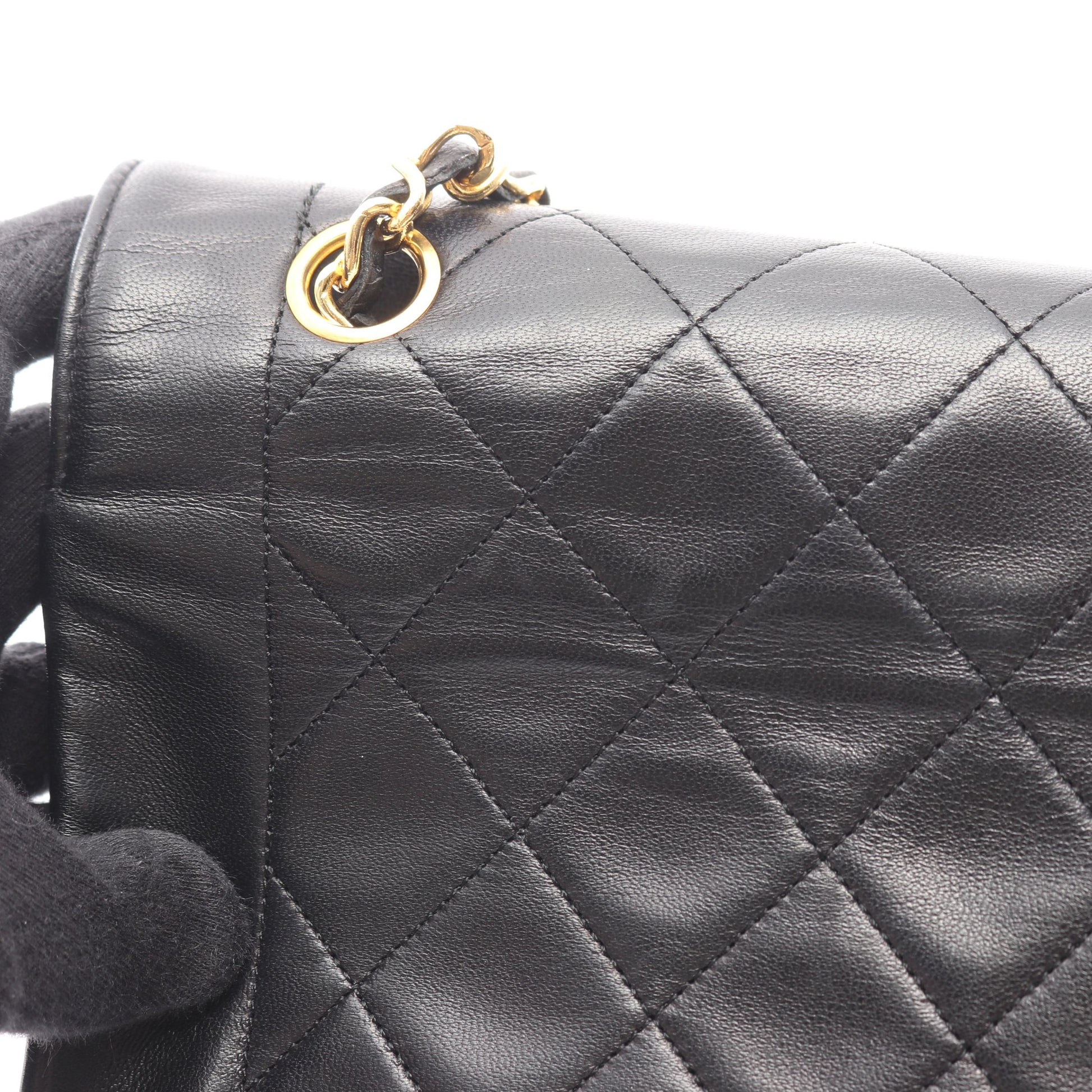 マトラッセ ダイアナフラップ チェーンショルダーバッグ ラムスキン ブラック ゴールド金具 シャネル バッグ CHANEL