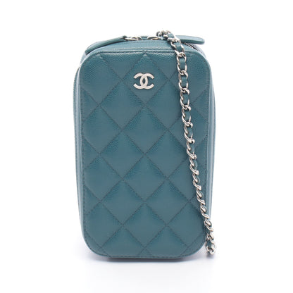 マトラッセ フォンホルダー チェーンショルダーバッグ キャビアスキン ブルーグリーン シルバー金具 シャネル バッグ CHANEL