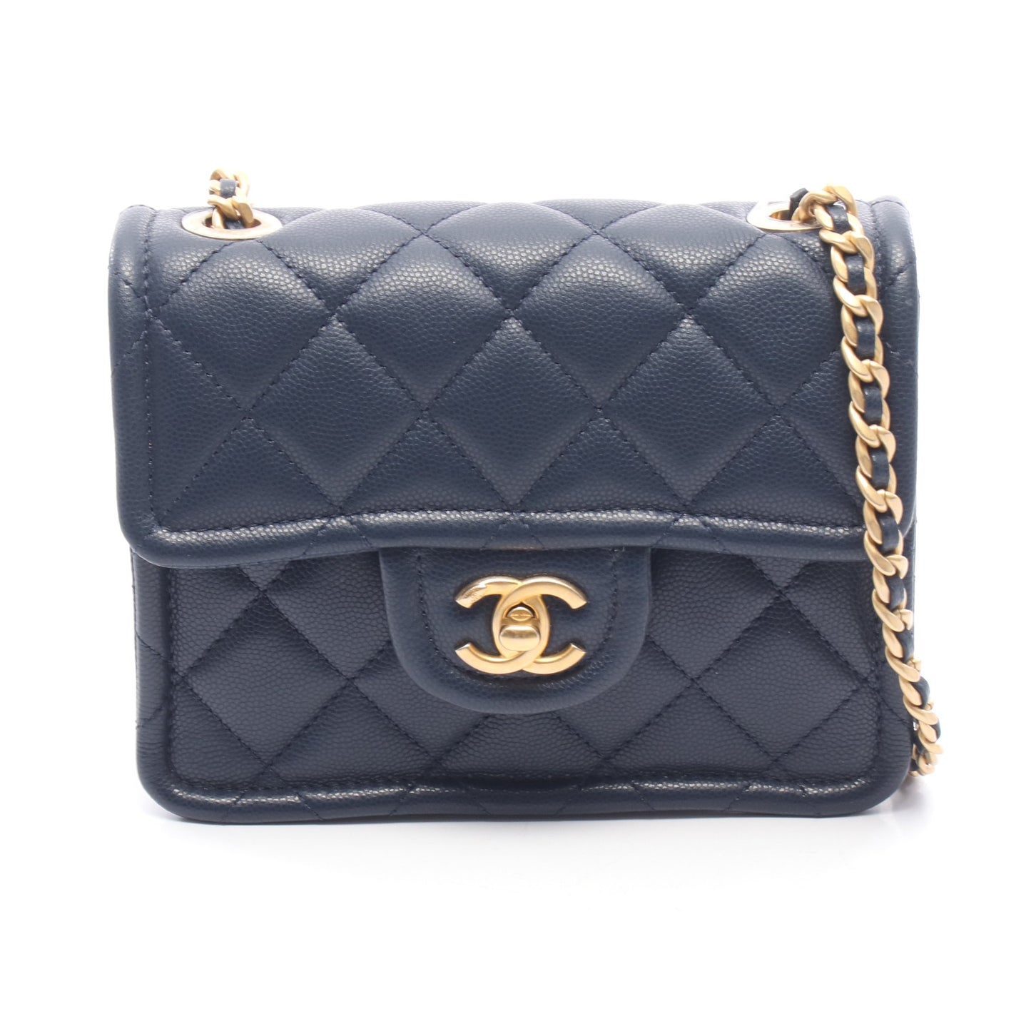 マトラッセ チェーンショルダーバッグ キャビアスキン ネイビー ゴールド金具 シャネル バッグ CHANEL