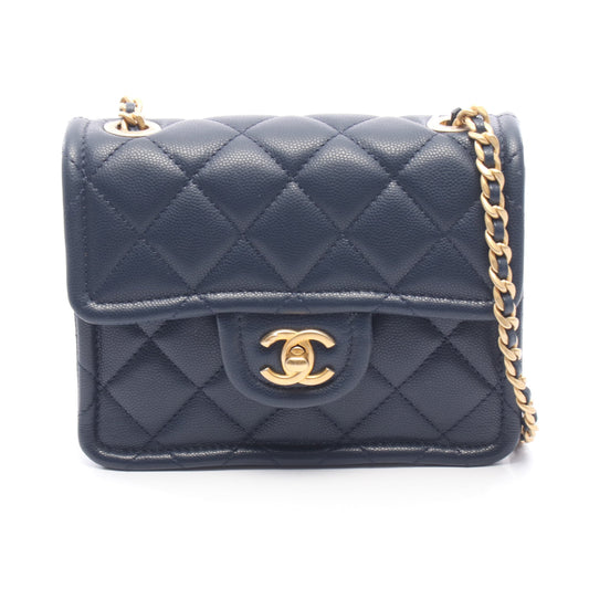 マトラッセ チェーンショルダーバッグ キャビアスキン ネイビー ゴールド金具 シャネル バッグ CHANEL