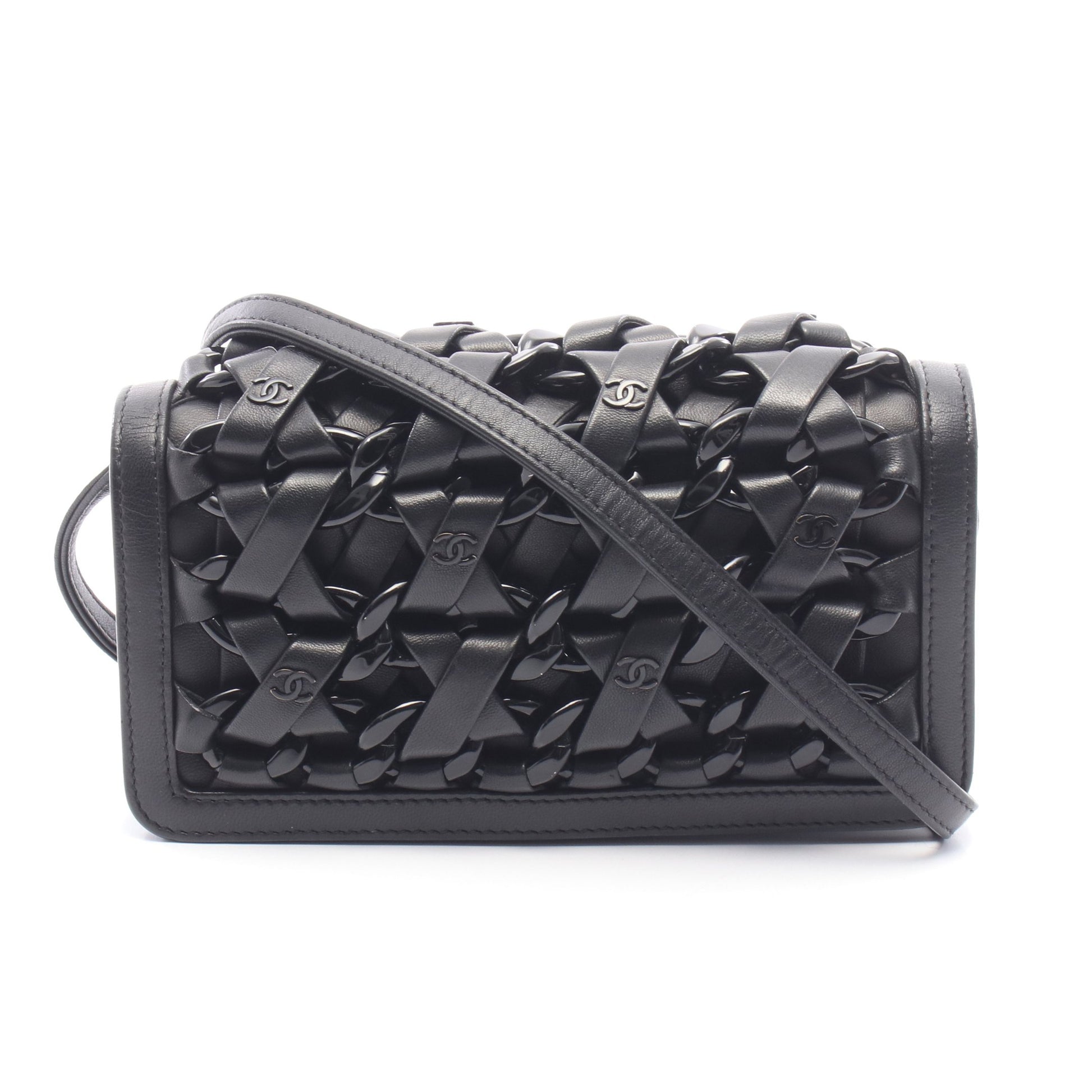 インターレース ココマーク ショルダーバッグ ラムスキン ブラック ブラック金具 シャネル バッグ CHANEL