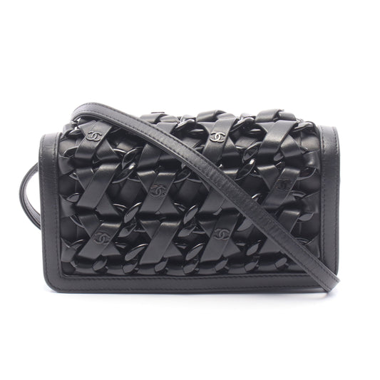 インターレース ココマーク ショルダーバッグ ラムスキン ブラック ブラック金具 シャネル バッグ CHANEL