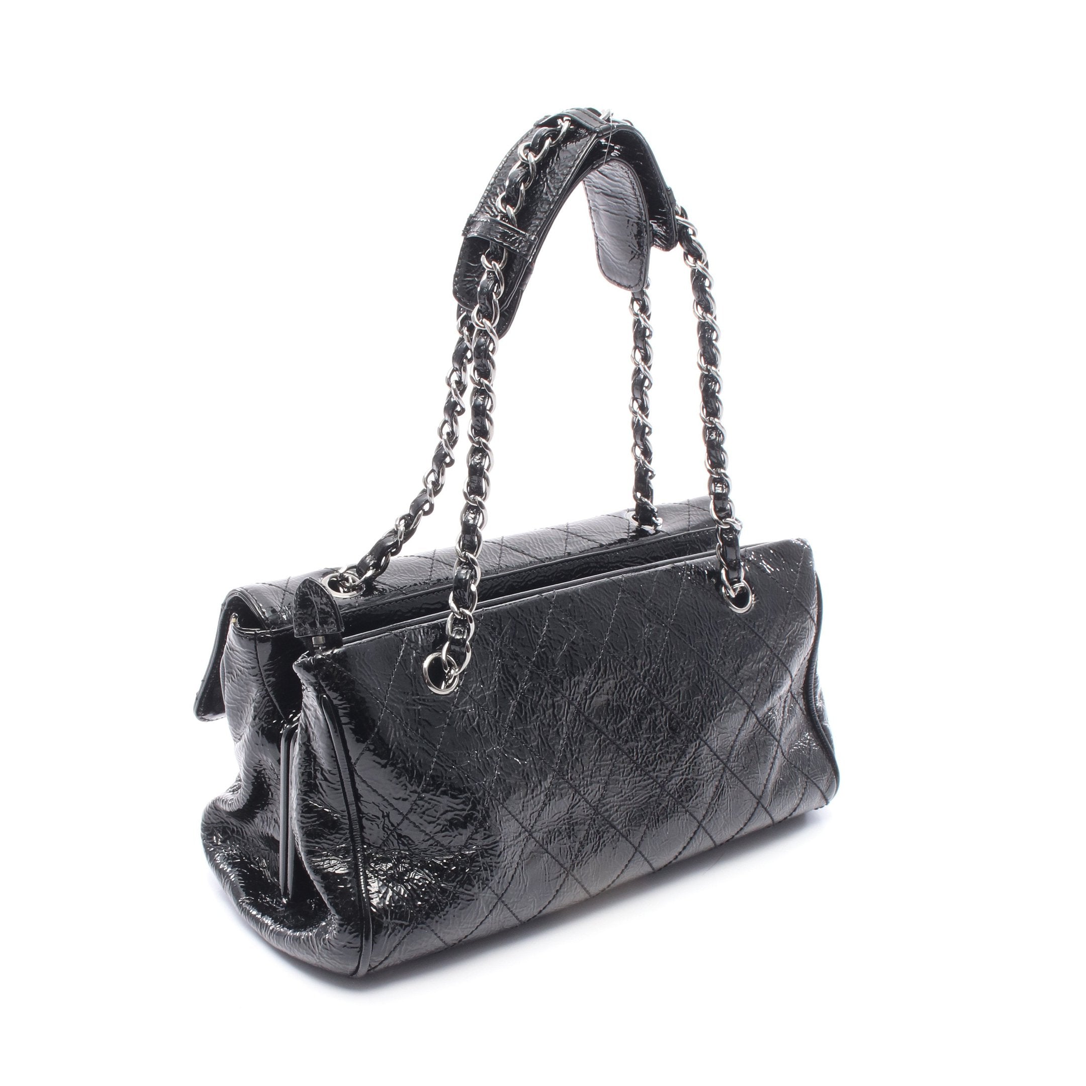 本物 ロシャス ROCHAS アイ 目 モチーフ パテント レザー チェーン ショルダーバッグ ブラック バッグ 中古・ 本物 ロシャス ROCHAS アイ 目 モチーフ パテント レザー チェーン