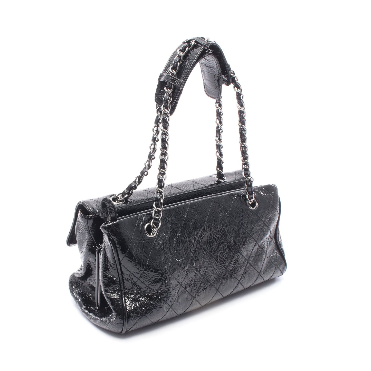 マトラッセ がま口 チェーンショルダーバッグ パテントレザー ブラック シルバー金具 シャネル バッグ CHANEL