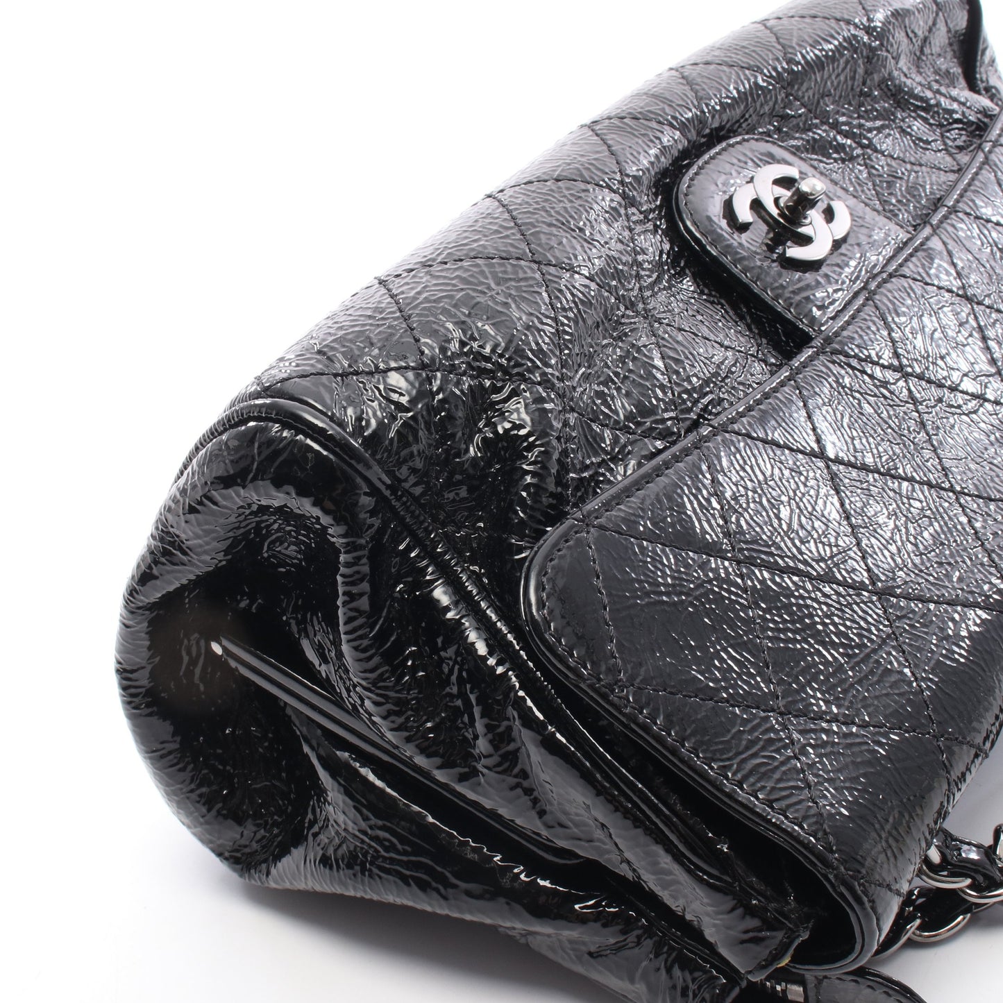 マトラッセ がま口 チェーンショルダーバッグ パテントレザー ブラック シルバー金具 シャネル バッグ CHANEL