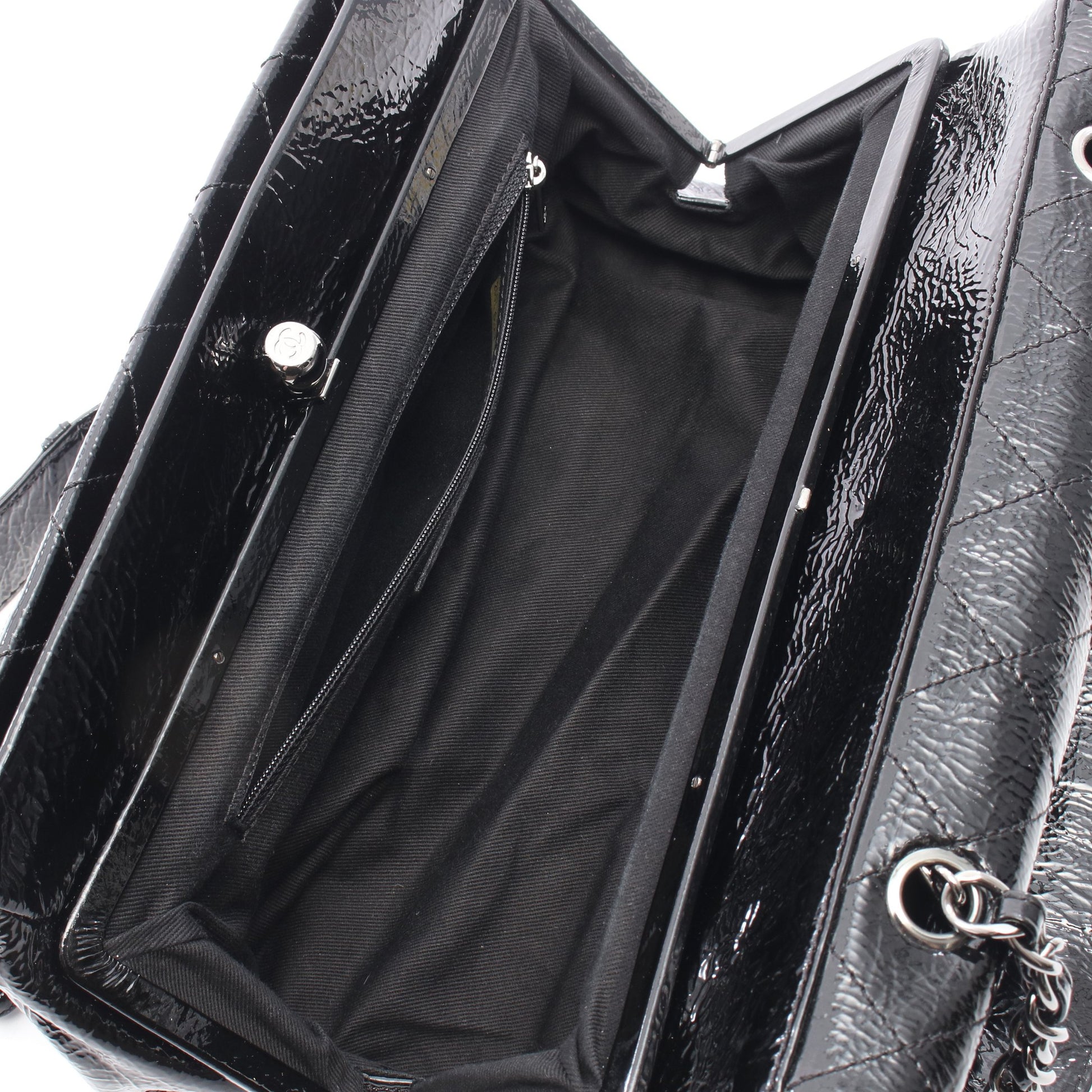 マトラッセ がま口 チェーンショルダーバッグ パテントレザー ブラック シルバー金具 シャネル バッグ CHANEL