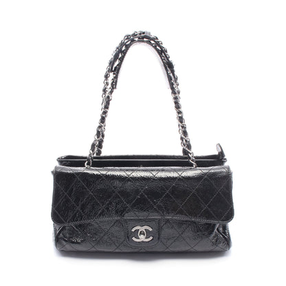 マトラッセ がま口 チェーンショルダーバッグ パテントレザー ブラック シルバー金具 シャネル バッグ CHANEL