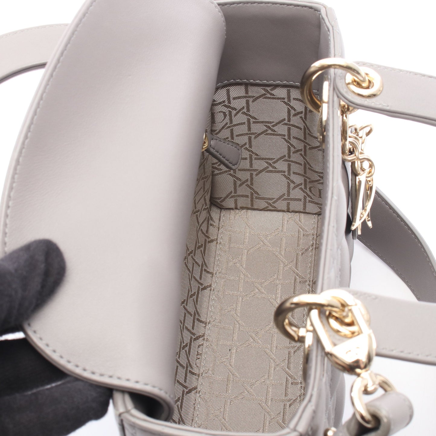 レディディオール スモール 2WAY ハンドバッグ レザー グレー クリスチャンディオール バッグ Christian Dior