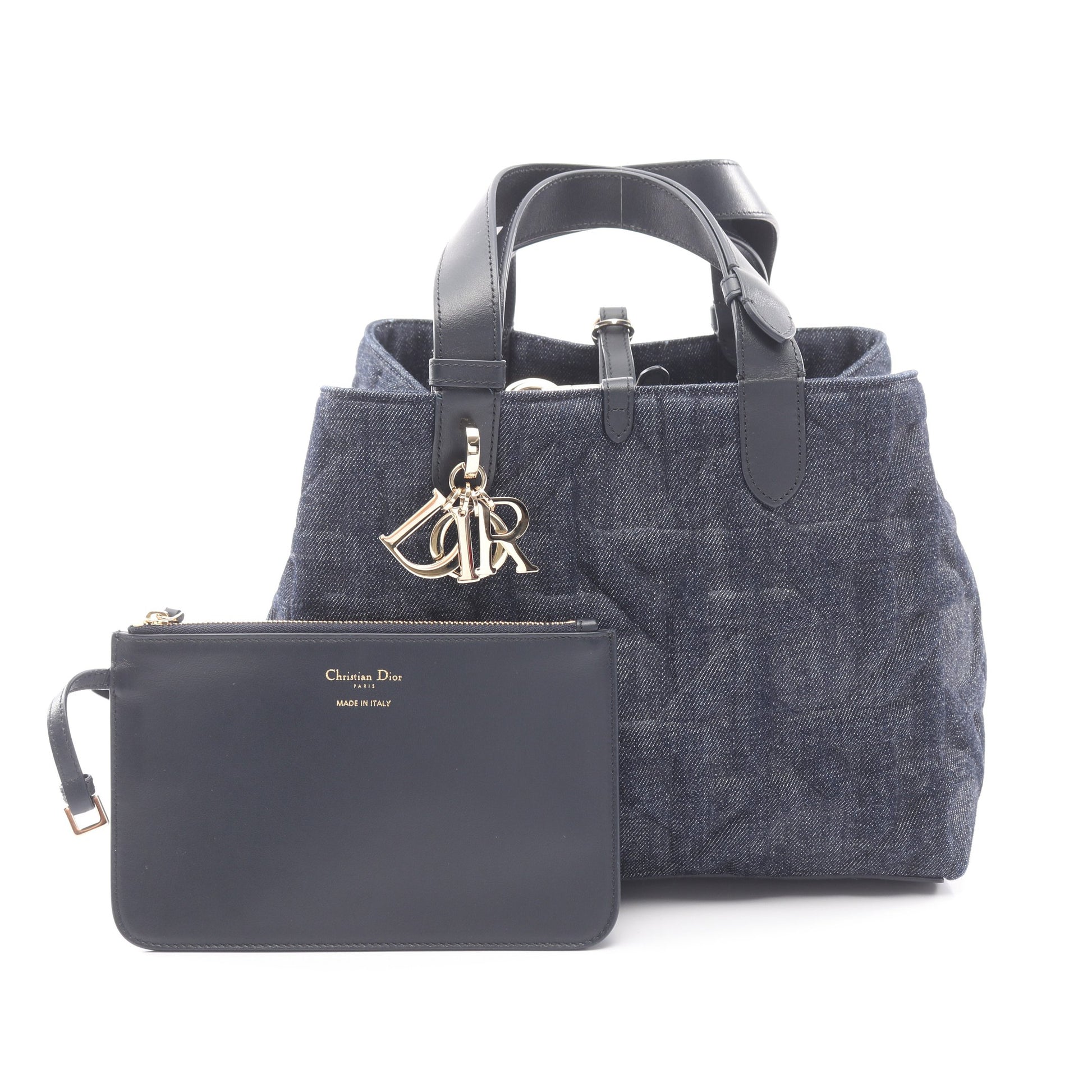 Toujours バッグ ミディアム グラフィックカナージュ ハンドバッグ デニム レザー ネイビー クリスチャンディオール バッグ Christian Dior