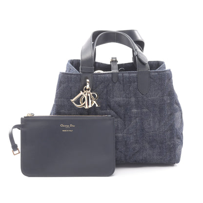 Toujours バッグ ミディアム グラフィックカナージュ ハンドバッグ デニム レザー ネイビー クリスチャンディオール バッグ Christian Dior