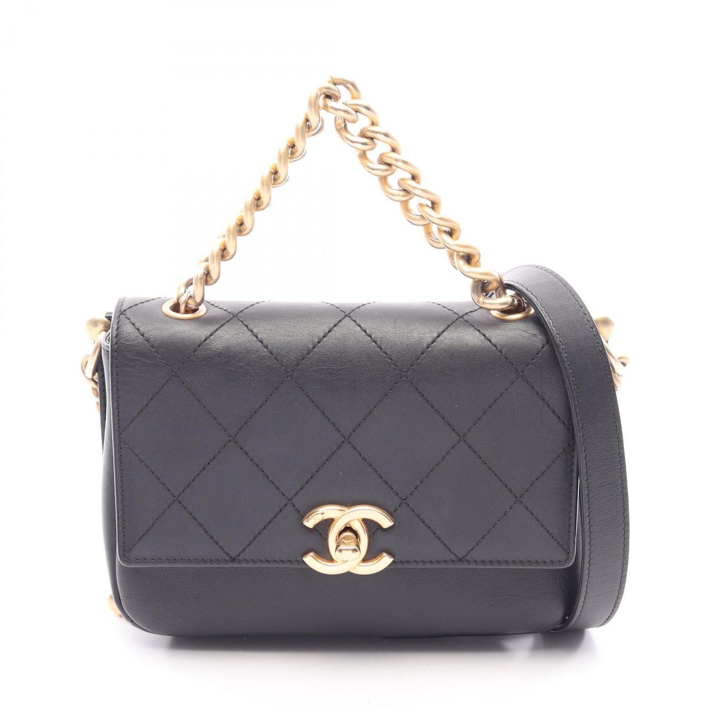 マトラッセ 2WAY チェーンショルダーバッグ レザー ブラック ゴールド金具 シャネル バッグ CHANEL