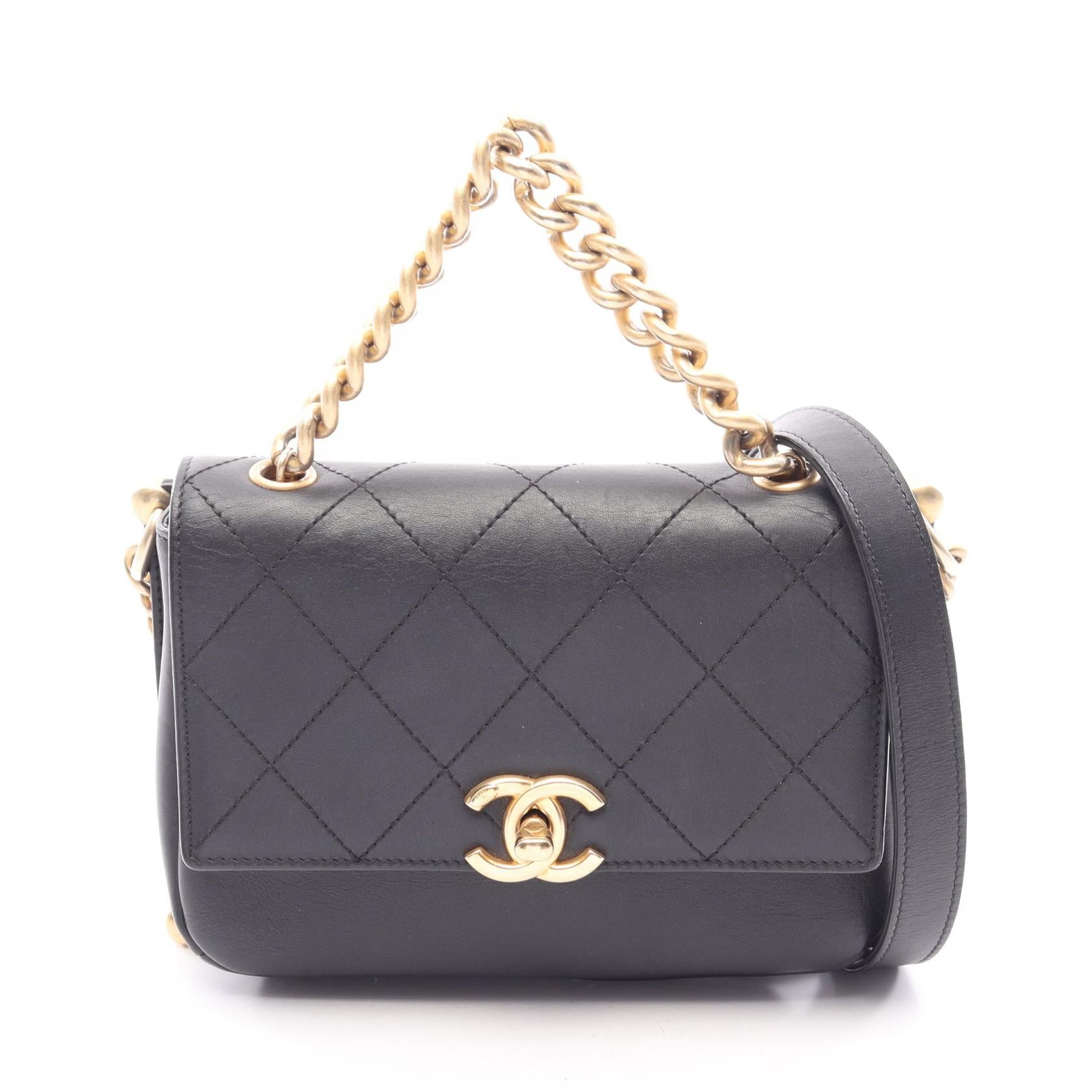 マトラッセ 2WAY チェーンショルダーバッグ レザー ブラック ゴールド金具 シャネル バッグ CHANEL