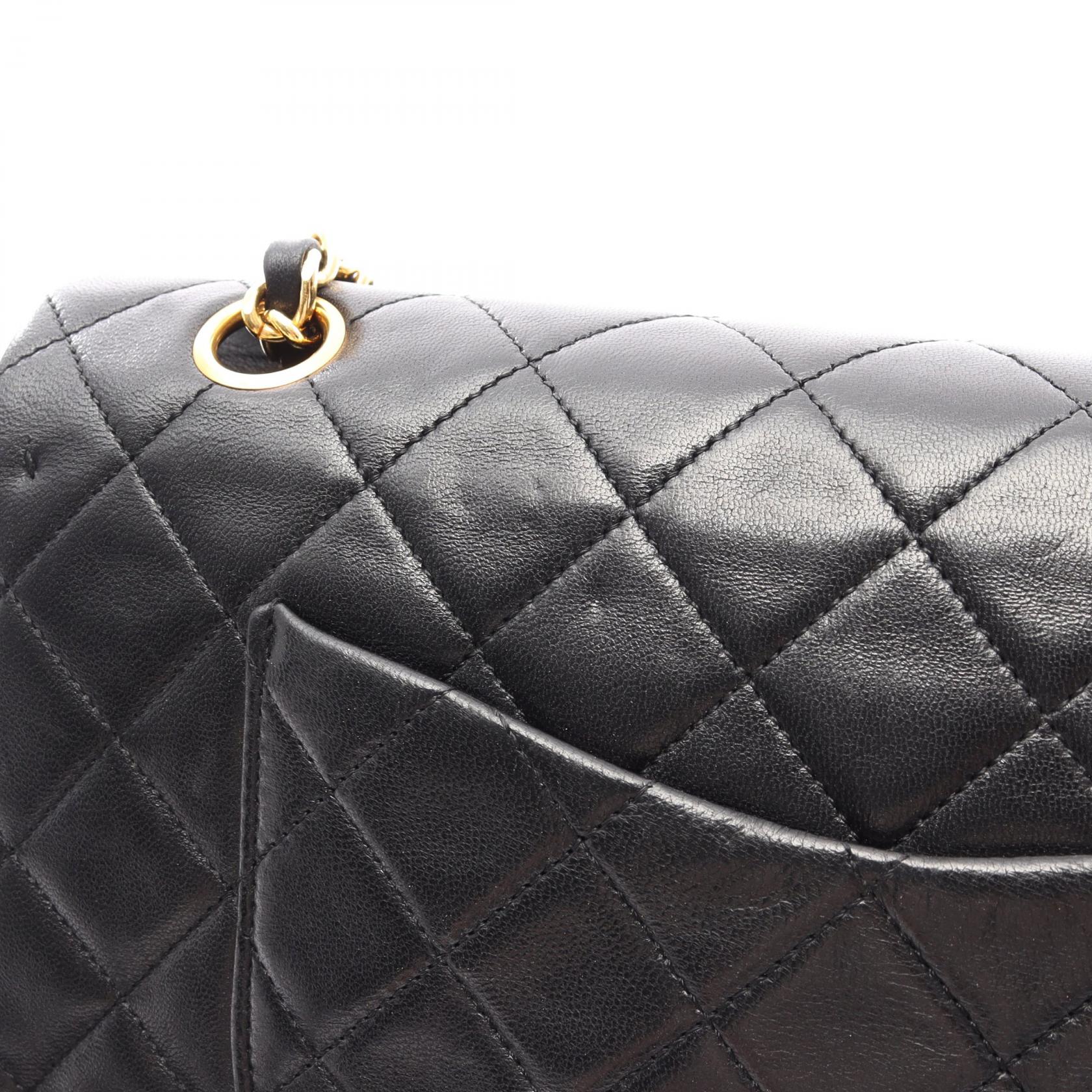マトラッセ Wフラップ Wチェーンショルダーバッグ ラムスキン ブラック ゴールド金具 シャネル バッグ CHANEL